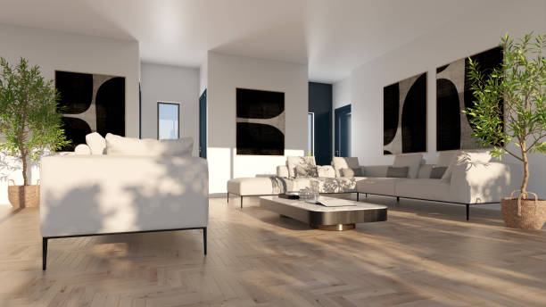istock Large luxury modern bright interiors Living room mockup illustration 3D rendering image 2155027810