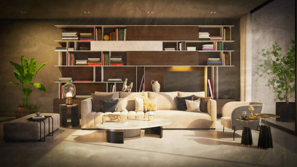 istock Large luxury modern bright interiors Living room mockup illustration 3D rendering image 2155029045