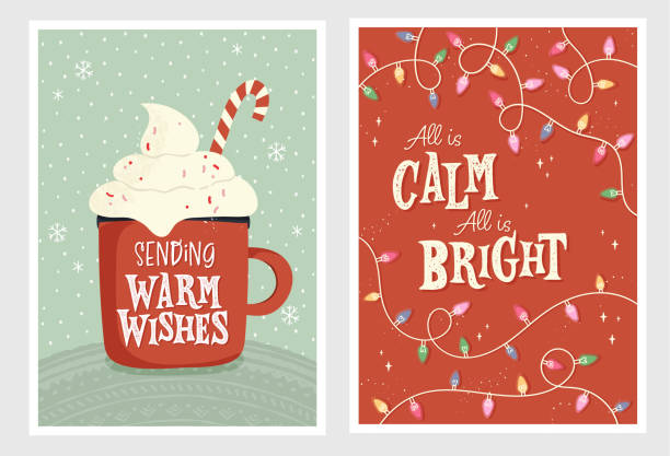 Lovely hand drawn christmas card, vintage design with hand lettering and cute ornaments - vector design