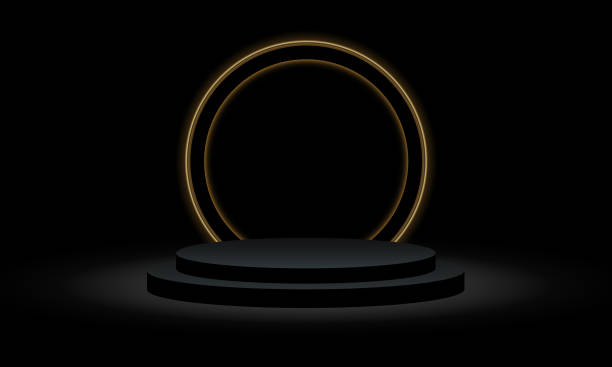 istock 3D empty black podium gold circle light light design for stage product showroom promotion vector 2155029358