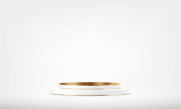istock White and Gold studio room background. 3D abstract studio room with pedestal podium. 2155032768