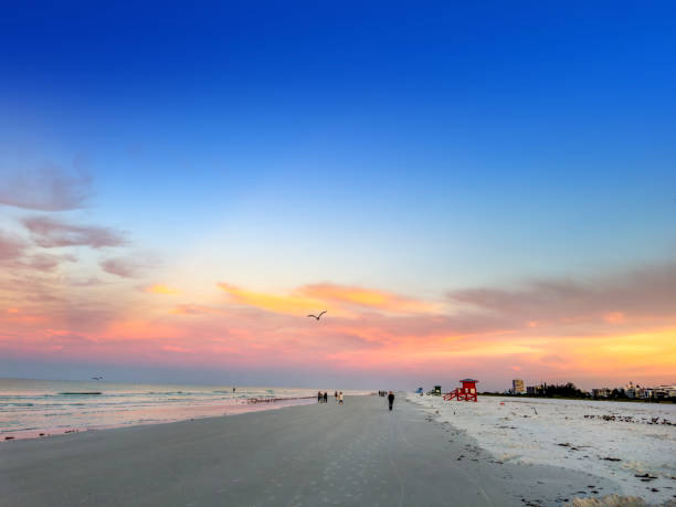 Beautiful beach with a lifeguard hut in Sarasota, Florida