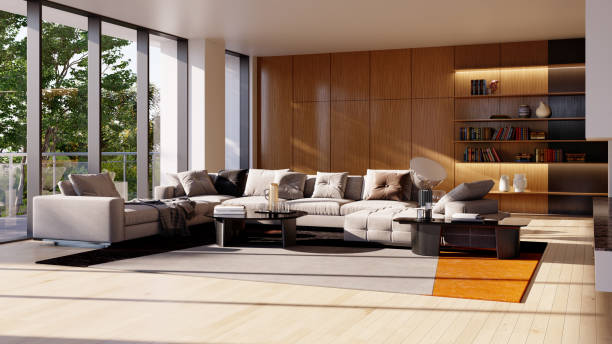 istock Large luxury modern bright interiors Living room mockup illustration 3D rendering image 2155036080