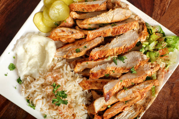 Chicken Shawarma dish with rice, Middle Eastern Food