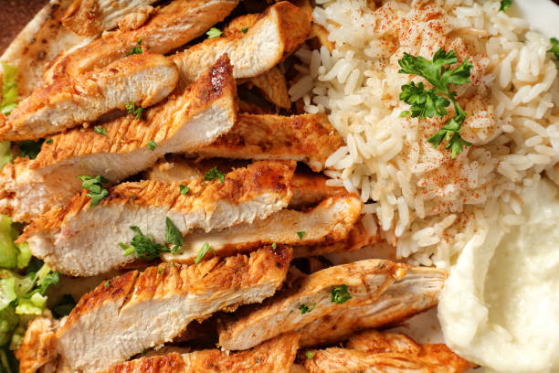 istock Chicken Shawarma dish with rice, Middle Eastern Food 2155036196