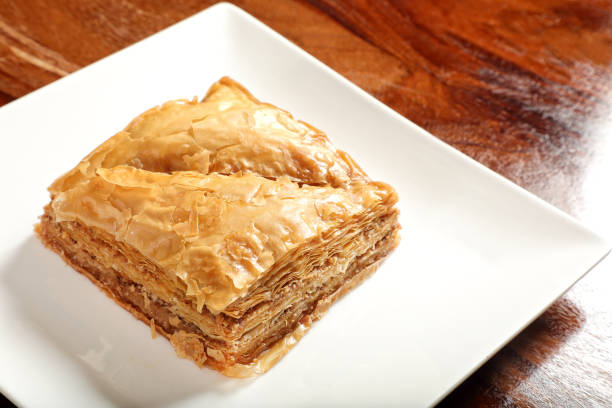 istock Baklava in serving plate on wooden table 2155036396