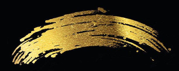 istock Gold Brush Stroke with Texture Effect on Black Background. Abstract Art Banner in Grunge Concept 2155037402