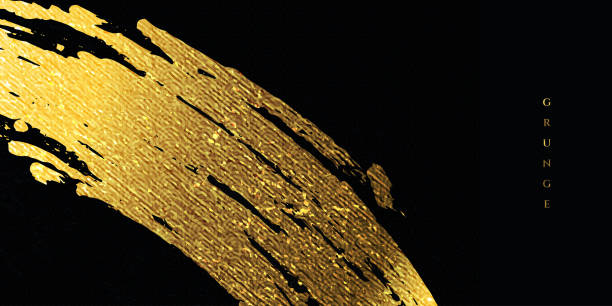 istock Gold Brush Stroke with Texture Effect on Black Background. Abstract Art Banner in Grunge Concept 2155037461