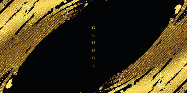 istock Gold Brush Stroke with Texture Effect on Black Background. Abstract Art Banner in Grunge Concept 2155037489