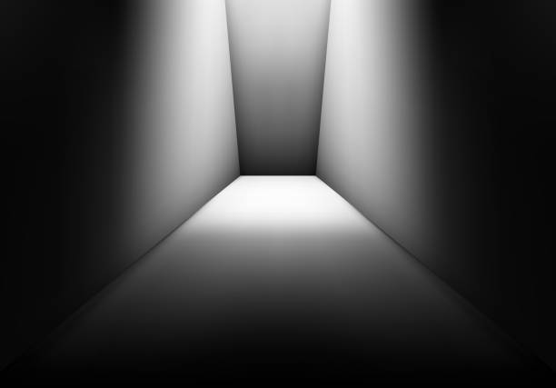 istock Dark corridor in the room with light at the end. Spooky basement or product display, concept 2155038711