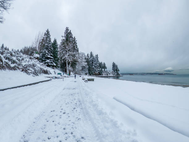 istock Vancouver's seawall at Third Beach covered in snow, displaying a serene white landscape after a heavy snowstorm 2155040442