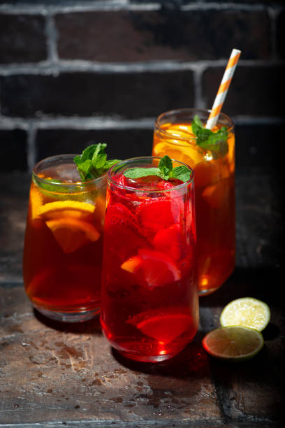 istock assortment of refreshing cold black and fruit tea, vertical 2155040763