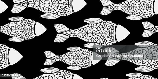 Fish Stylized Linocut Texture Textured Print Vector Overlapping ...