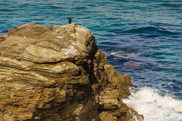 Cantabric coast landscape in northern Spain. Cliff formations on Cathedral Beach, Galicia Spain. Playa de las Catedrales, As Catedrais in Ribadeo, province of Lugo. Tourist attraction.