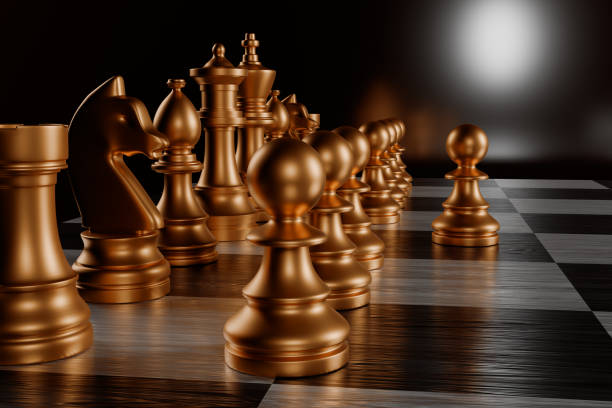 istock Bronze chess pieces on a chessboard in a dark setting.3d rendering. 2155048936