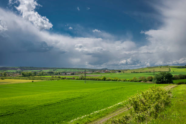 Meadows and fields near Mikulov town before storm in spring hot color fresh day
