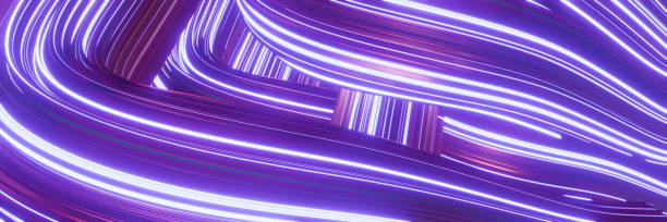istock Neon lights creating abstract patterns in purple and blue hues.3d rendering 2155050401