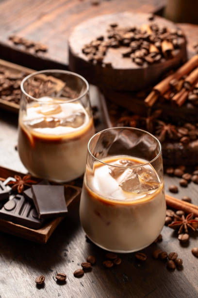 istock Cream and coffee cocktail in glasses with ice. 2155052121