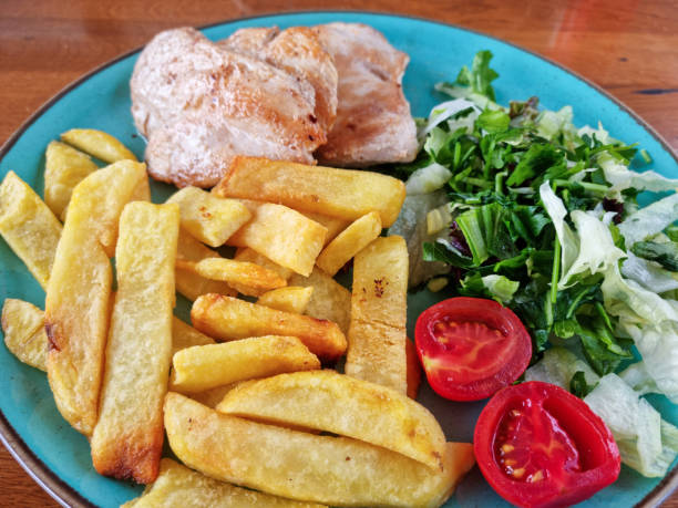 Roast chicken with fried potatoes