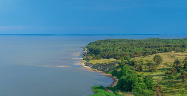 Sea, horizon and cloudy sky view from a Dead dunes in Curonian spit, Lithuania