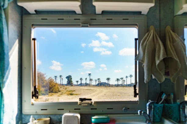 istock View from caravan inside on landscape in Spain 2155066177