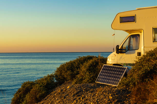 istock Solar photovoltaic panel at camper vehicle 2155066795
