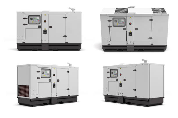 Set of mobile diesel generator for emergency electric power 3d render on white