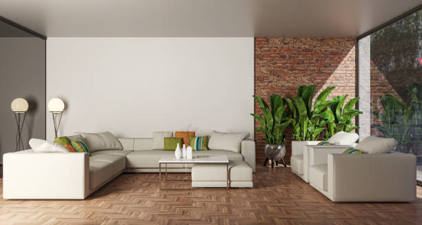 istock Large luxury modern bright interiors Living room mockup illustration 3D rendering image 2155069707