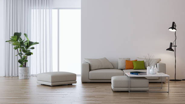 istock Large luxury modern bright interiors Living room mockup illustration 3D rendering image 2155069710