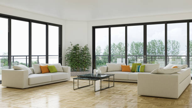 istock Large luxury modern bright interiors Living room mockup illustration 3D rendering image 2155069715