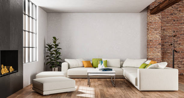 istock Large luxury modern bright interiors Living room mockup illustration 3D rendering image 2155069758