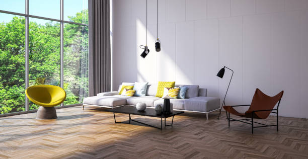 istock Large luxury modern bright interiors Living room mockup illustration 3D rendering image 2155069952