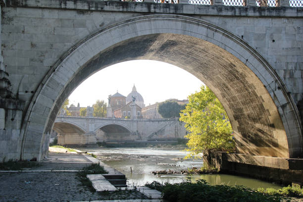 Rome, Italy - September 13 2022: Rome Cityscape with Ponte Sant'Angelo and Vatican
