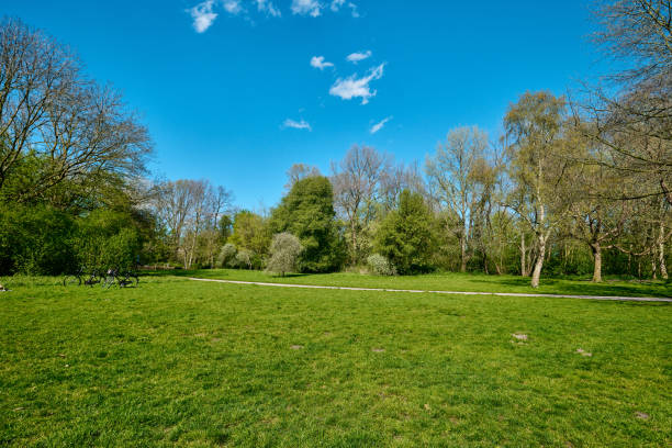 Netherlands, Amsterdam - April 07, 2024: Grass field at The Flevo Park