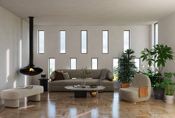 istock Large luxury modern bright interiors Living room mockup illustration 3D rendering image 2155073276
