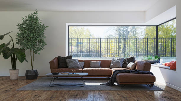 istock Large luxury modern bright interiors Living room mockup illustration 3D rendering image 2155073313