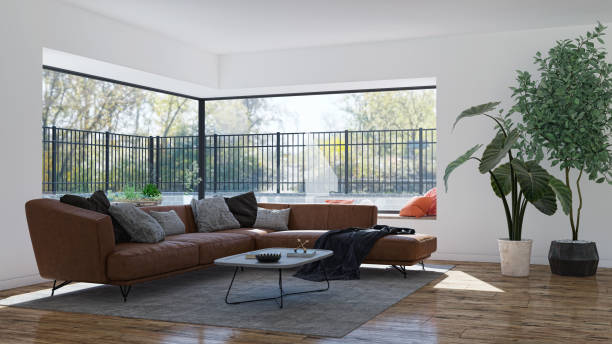 istock Large luxury modern bright interiors Living room mockup illustration 3D rendering image 2155073344