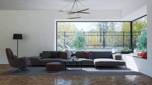 istock Large luxury modern bright interiors Living room mockup illustration 3D rendering image 2155073373