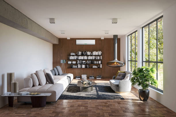 istock Large luxury modern bright interiors Living room mockup illustration 3D rendering image 2155073671