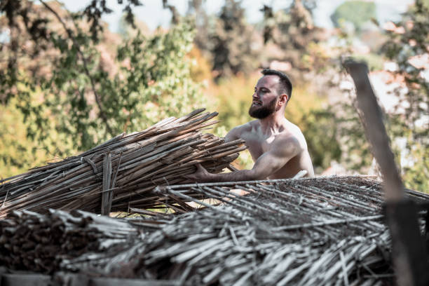 Forest Work With Firewood Done By Bearded Male
