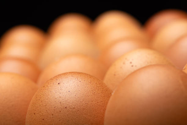 istock Red eggs placed on a cardboard carton for sale, on rustic wood, selective focus. 2155079454