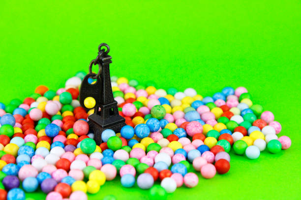 Eiffel Tower surrounded by a colorful multitude of spheres