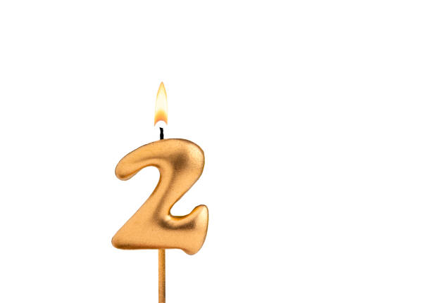 istock Golden candle number 2 - Birthday on white background 2155085431