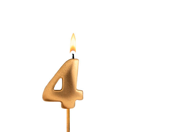 istock Golden candle number 4 - Birthday on white background 2155085433