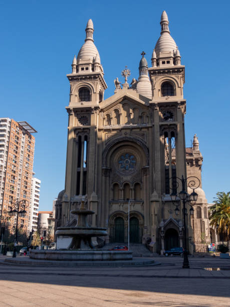Baroque colonial church framed by palm trees, Brazil, South America.