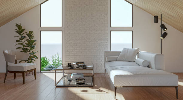 istock Large luxury modern bright interiors Living room mockup illustration 3D rendering image 2155091037