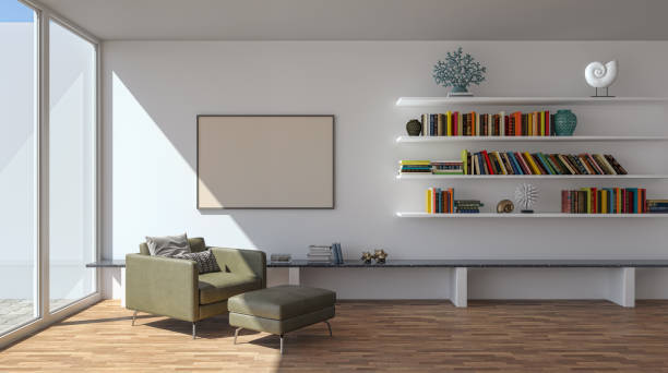istock Large luxury modern bright interiors Living room mockup illustration 3D rendering image 2155091075
