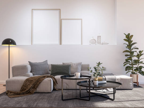 istock Large luxury modern bright interiors Living room mockup illustration 3D rendering image 2155091101
