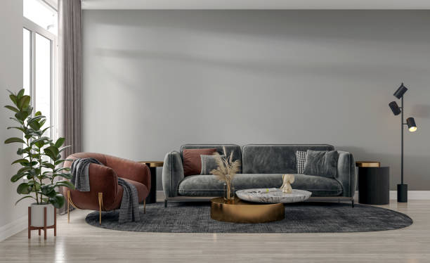 istock Large luxury modern bright interiors Living room mockup illustration 3D rendering image 2155092628