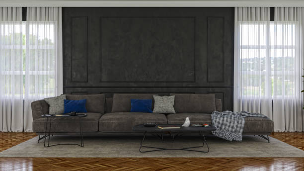 istock Large luxury modern bright interiors Living room mockup illustration 3D rendering image 2155092647